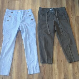 Lot Of 2 LOFT by Ann Taylor Petite Pants- Women's 2P- Olive & Stripe- Capris